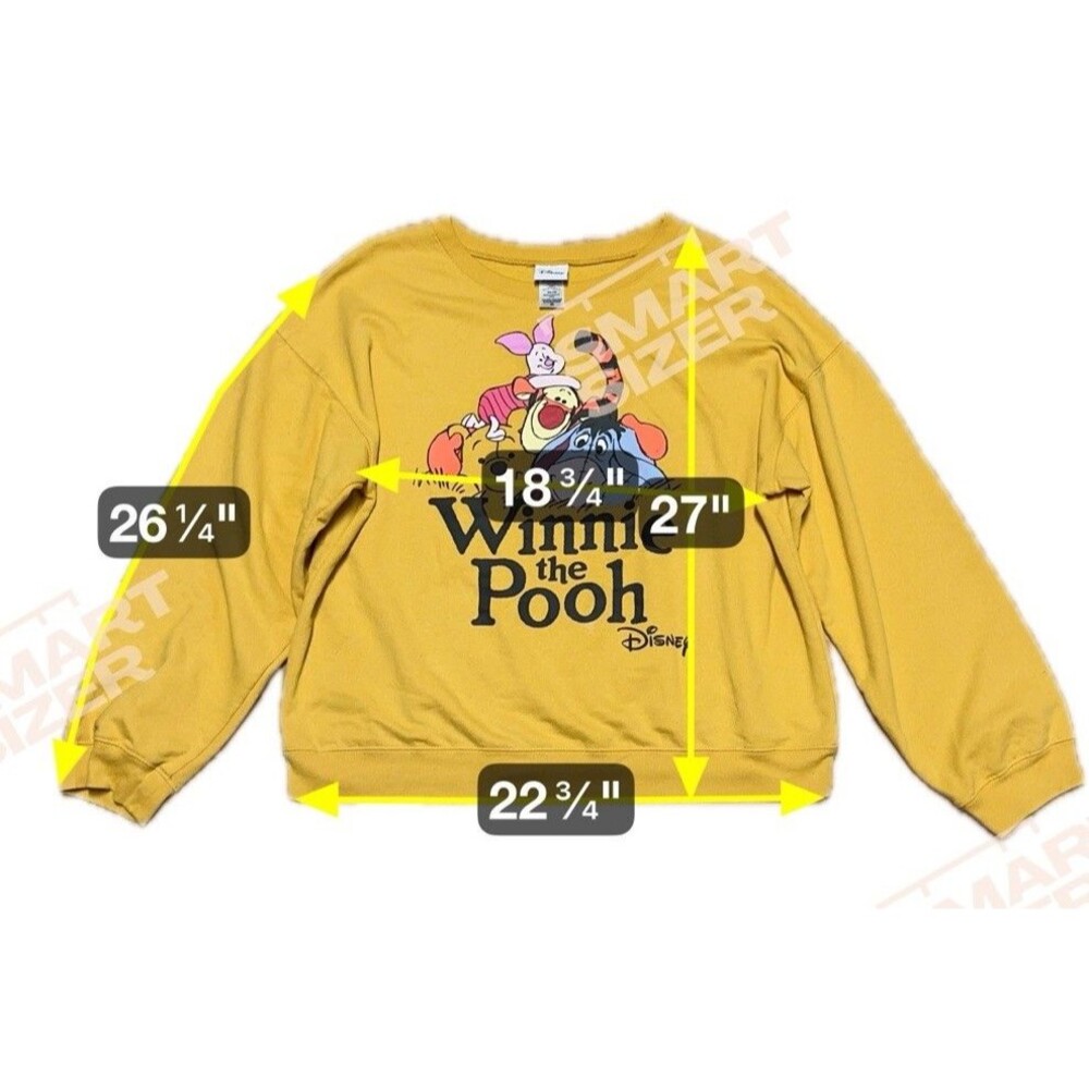 Disney Pooh Tigger Piglet Eeyore Sweatshirt Women's XXL Yellow Gold Pullover 90s - Picture 9 of 9